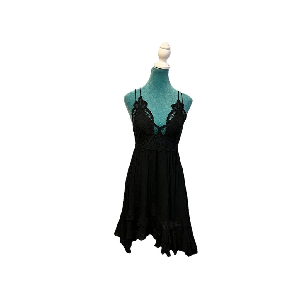 FREE PEOPLE FP One Adella Slip Lace Dress Black Small Mini Boho Feminine